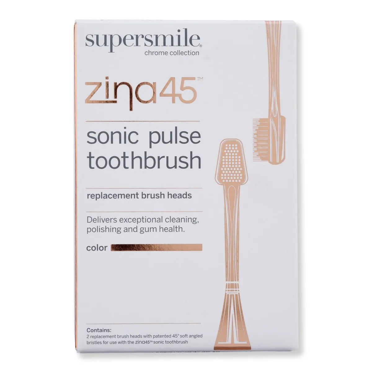 Supersmile Zina45 Sonic Pulse Toothbrush Chrome Rose Gold Replacement Heads